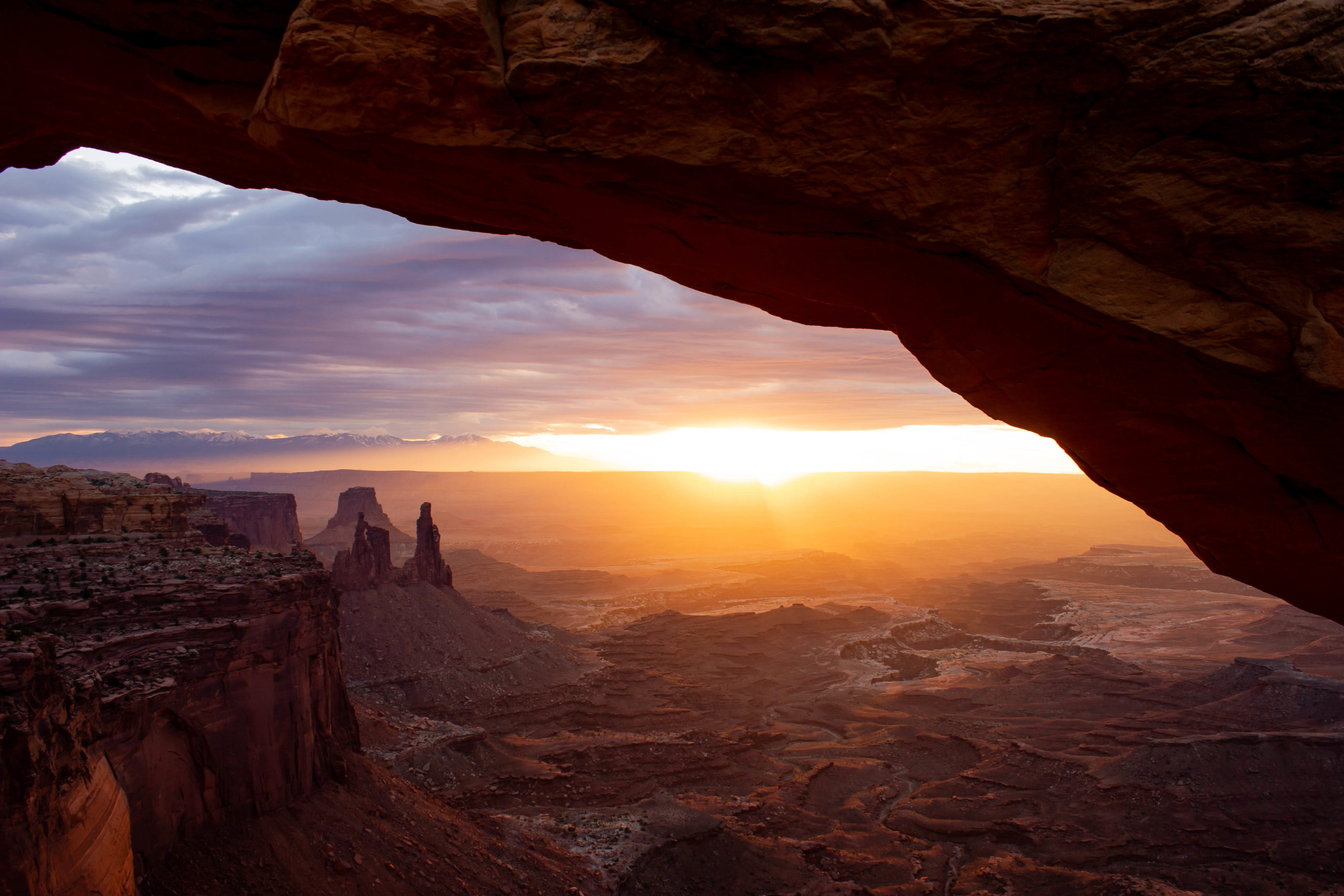 Sunrise at Mesa Arch in Canyonlands National Park in Moab, Utah