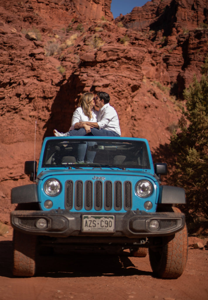 Jeep adventure through Onion Creek Canyon on Onion Creek Trail in Moab, Utah