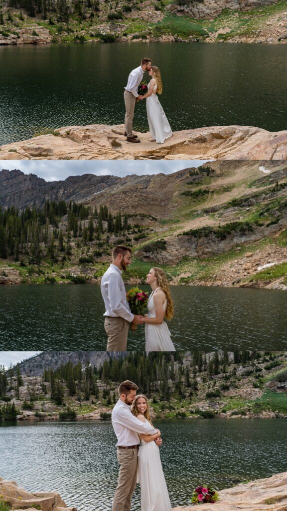 Mountain Elopement Locations Near Salt Lake - Couple in front of alpine lake in Little Cottonwood Canyon